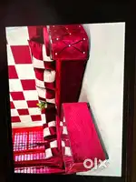 5 seater sofa with table 2 puffes , 3 maroon curtains