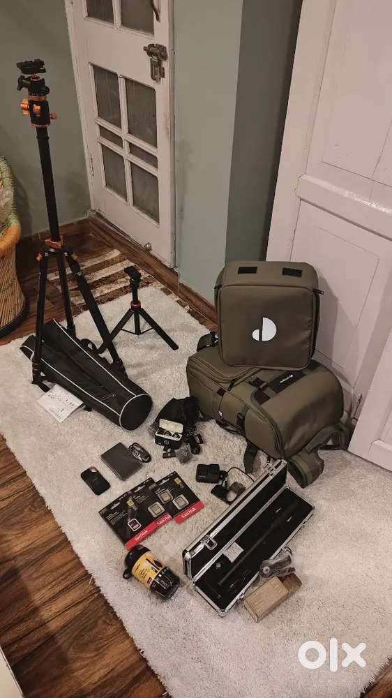 Probe lens, wireless mic, camera bag, external HDD, SSD drive, tripod