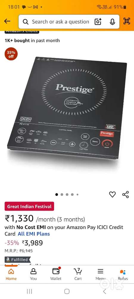 PRESTIGE 2000W induction cooktop in brand new condition