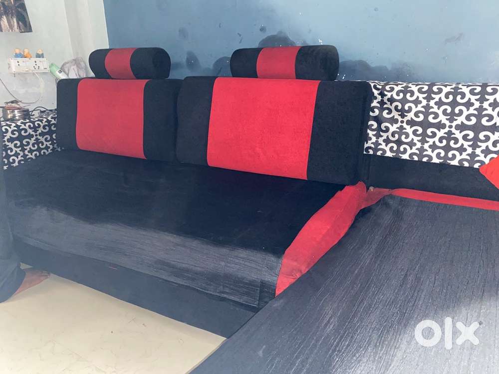 Red and black 6 seater sofa