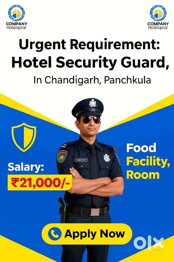 Hotel Security Guard Job, Food Facility, Room urgent hiring
