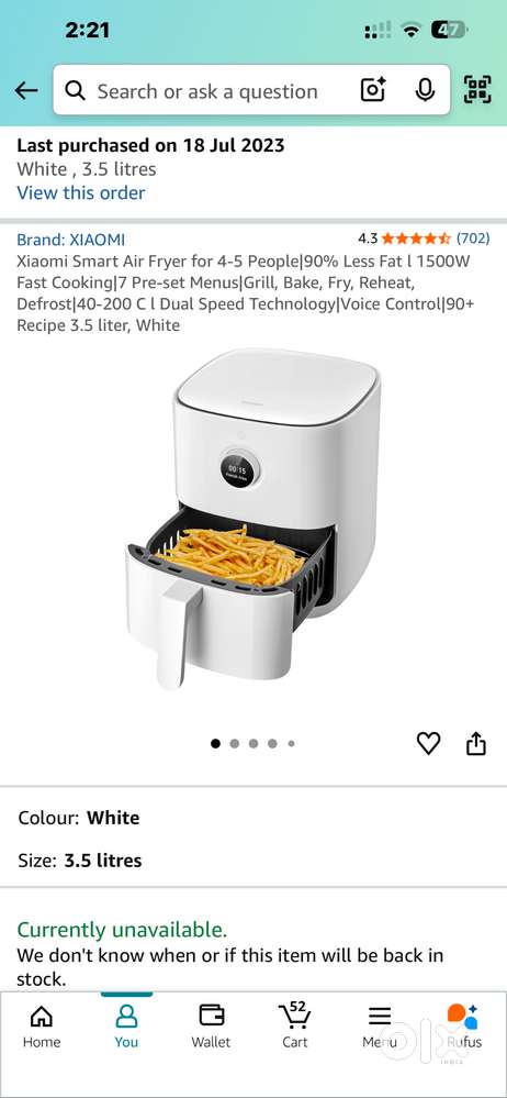 XIAOMI Smart Air Fryer for 4-5 people