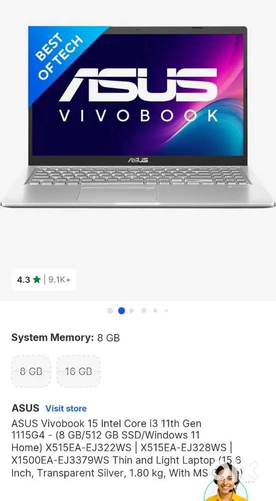 ASUS Vivobook 15 Intel Core Fingerprint unlock sensor