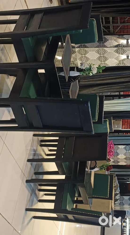 Wooden tables with glass top