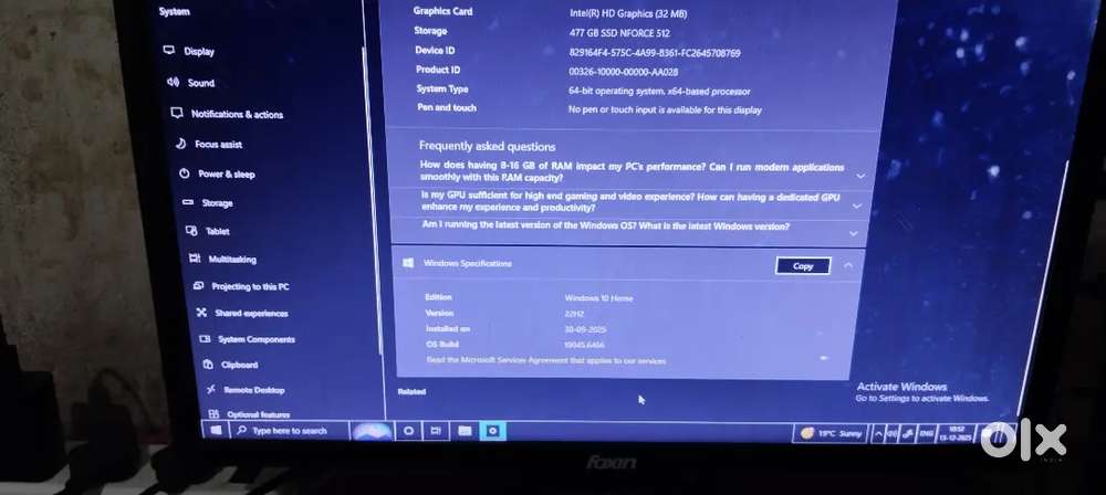 DZAB COMPUTER INTEL CORE I7 8GB RAM 550 SSD