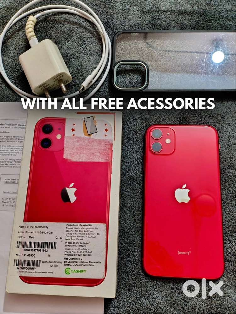 iphone 11, 128 gb with charger, box, bill & free case acessories