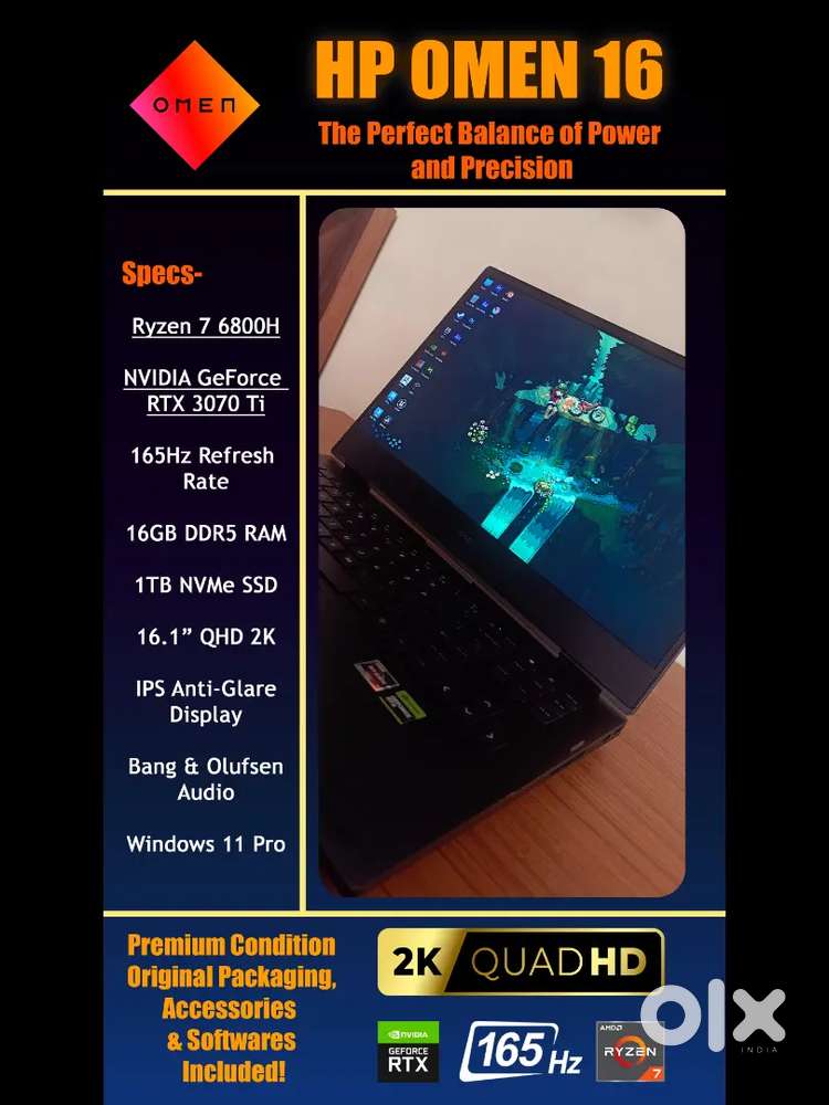 HP Omen 16 (Ryzen 7 6800H, RTX 3070 Ti, 16GB DDR5)–Excellent Condition