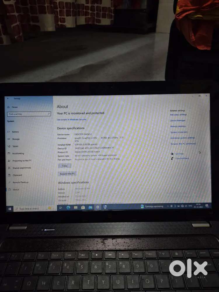 HP G62 I3 3RD 250 SSD
