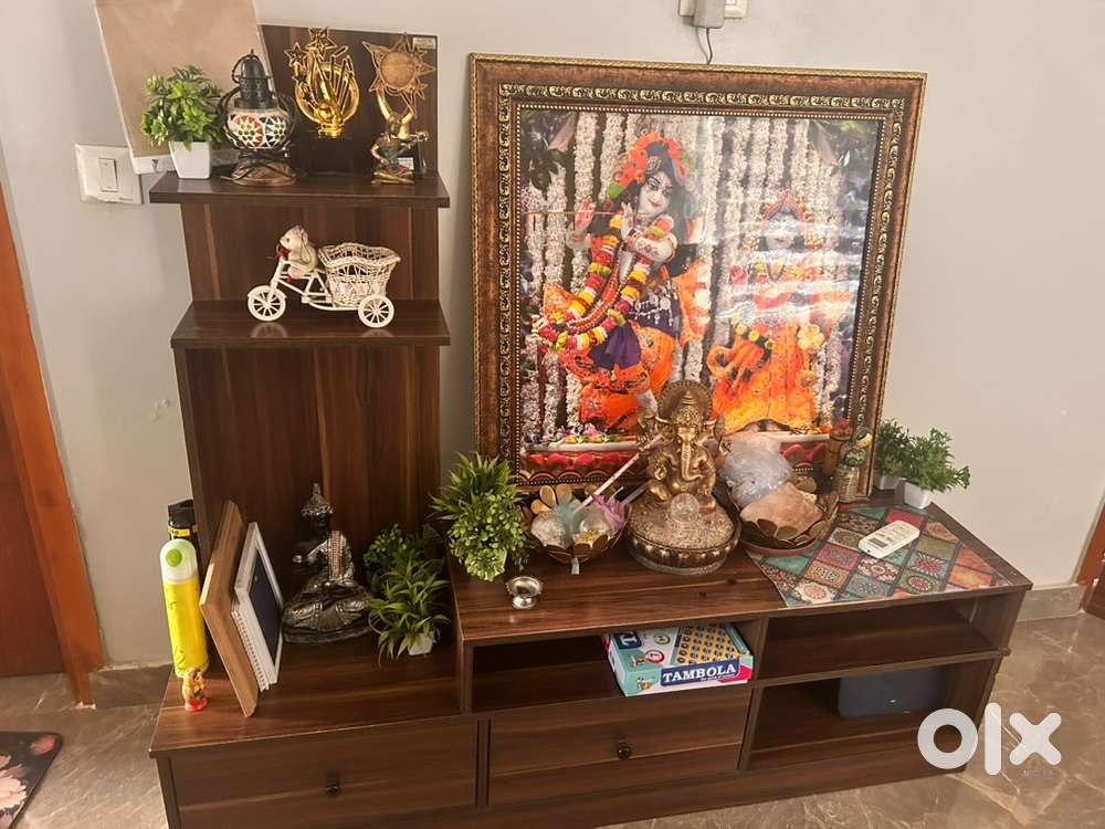 Wooden Console table with 2 drawer and shelves for decor