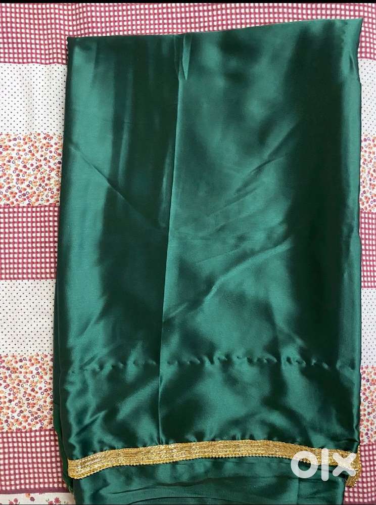 Bottle green satin saree
