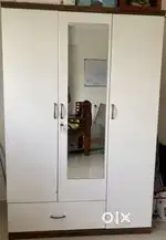 Beautiful and durable white Wooden 3 door almirah full dressing mirror