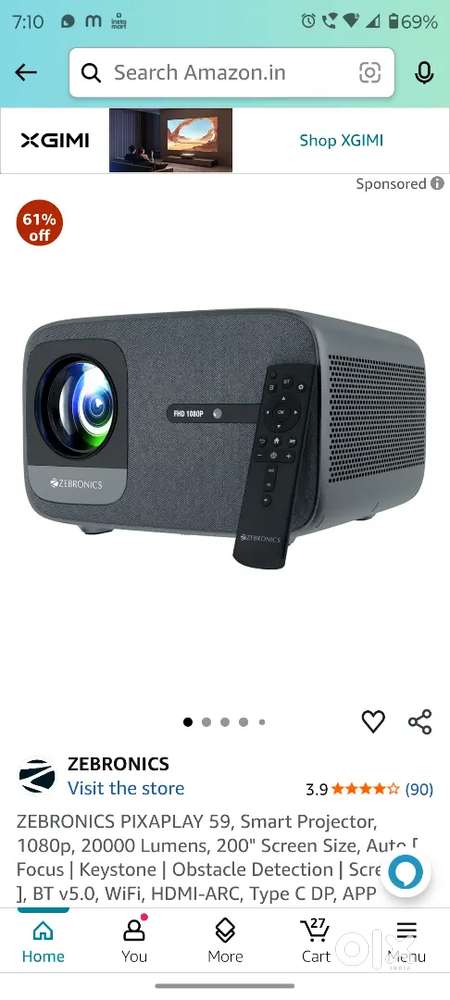 High brightness Projector Zebronics pixaplay 59 projector e