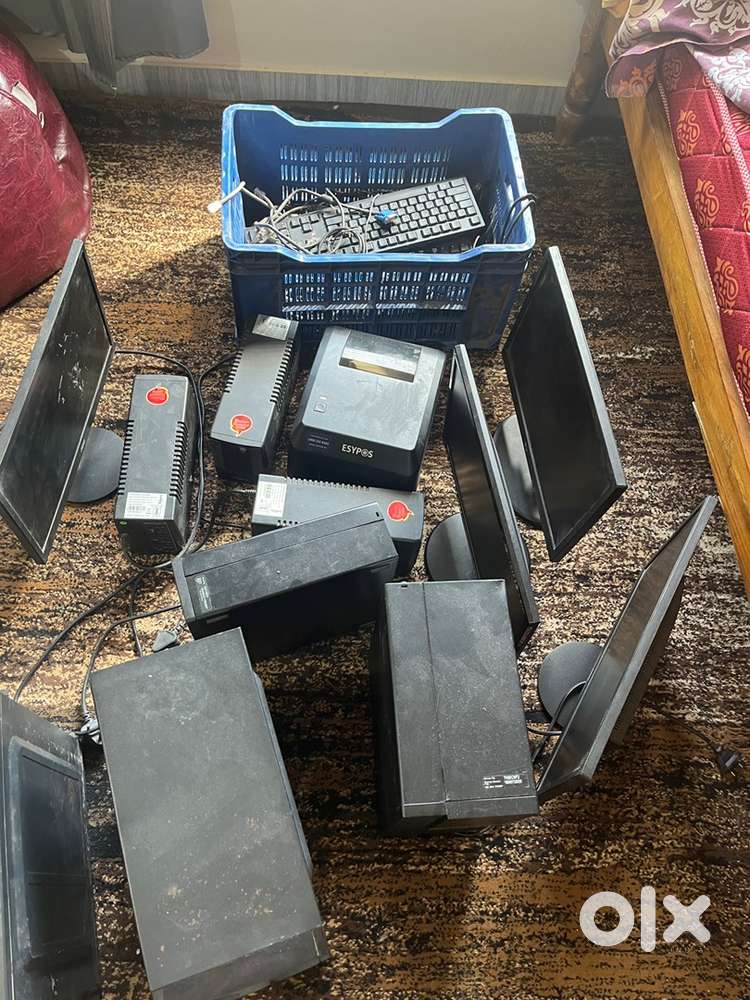 Monitor, cpu, ups, keyboard, cables, barcode printer