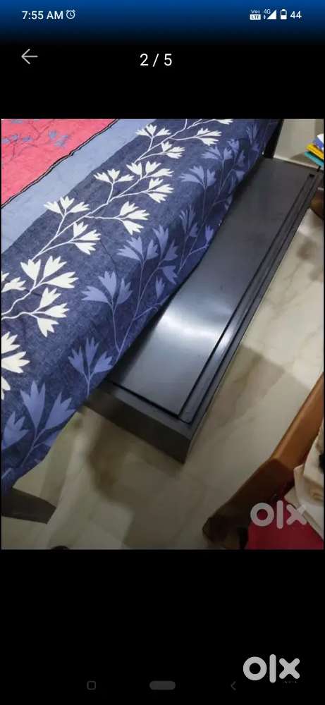 Godrej queen bed with kurlon and storage box and one steel almirah