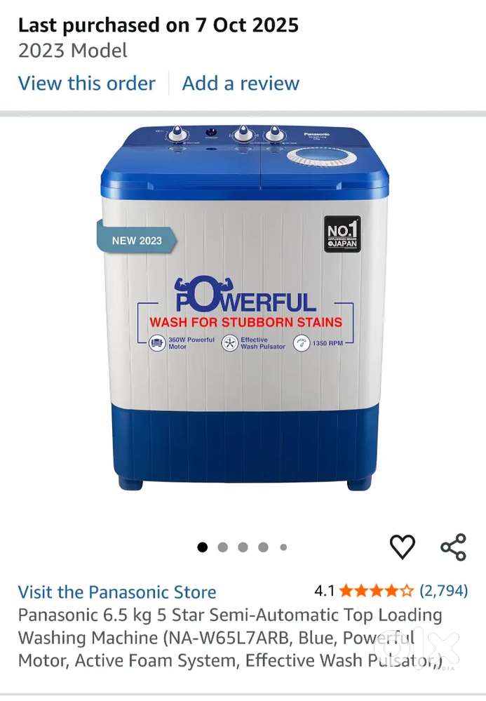 Panasonic 2month old purchased from Amazon