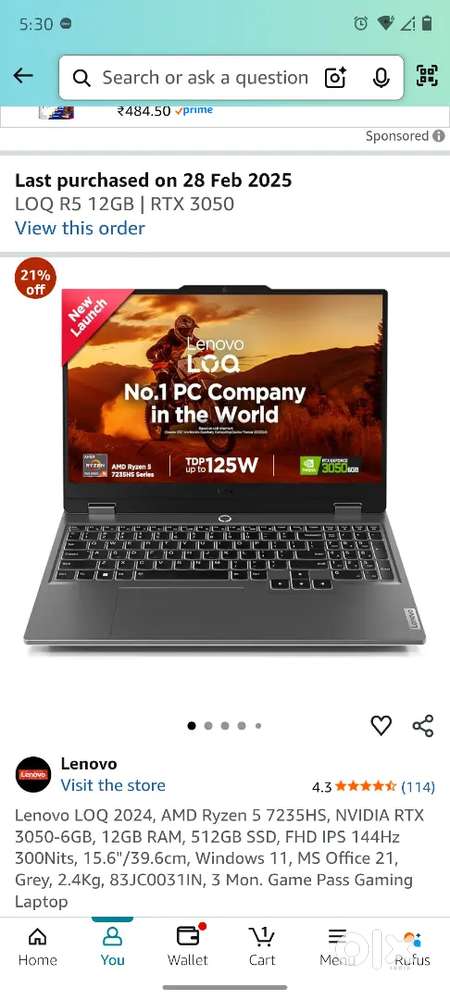 Lenovo gaming laptop with 2year extended warranty till Feb2028