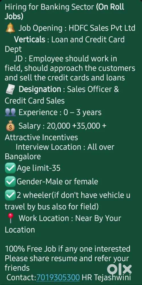 Hiring for sales officer