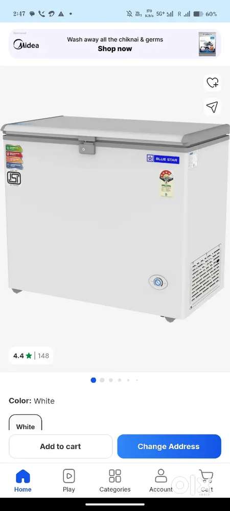 Blue start 215 ltr freezer