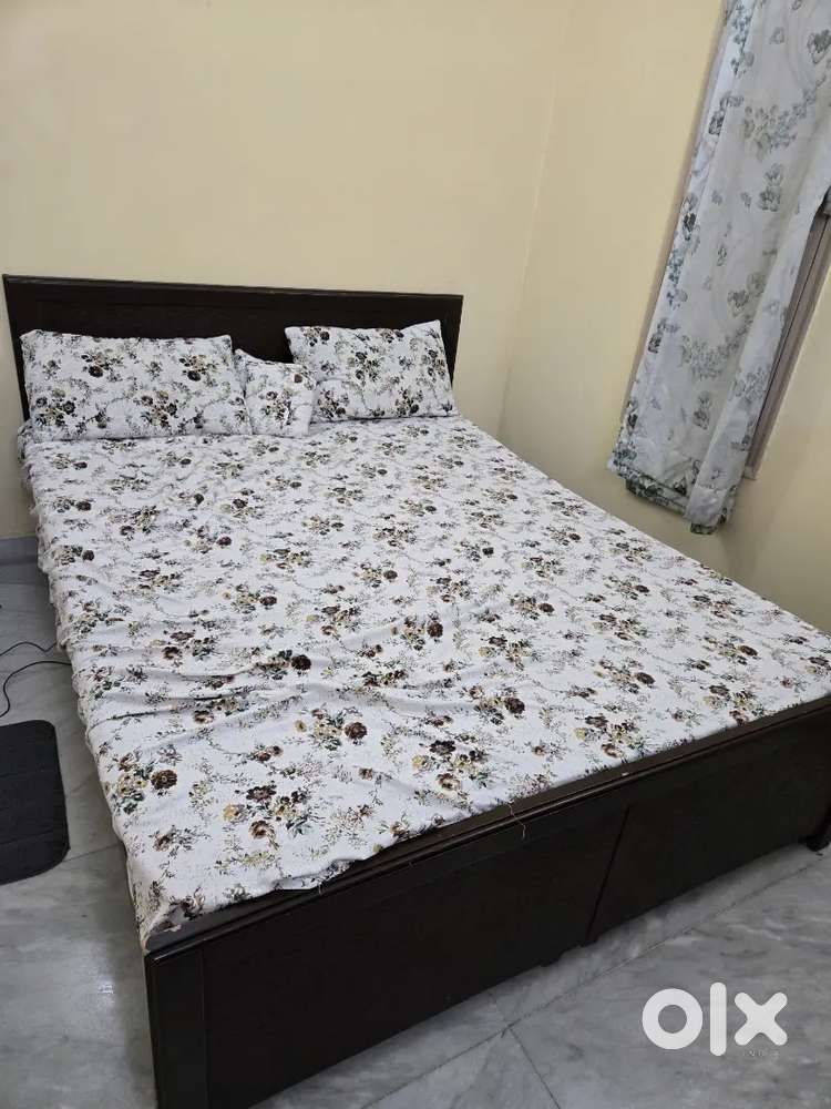 Bed, sofa cum bed, Table, curtains