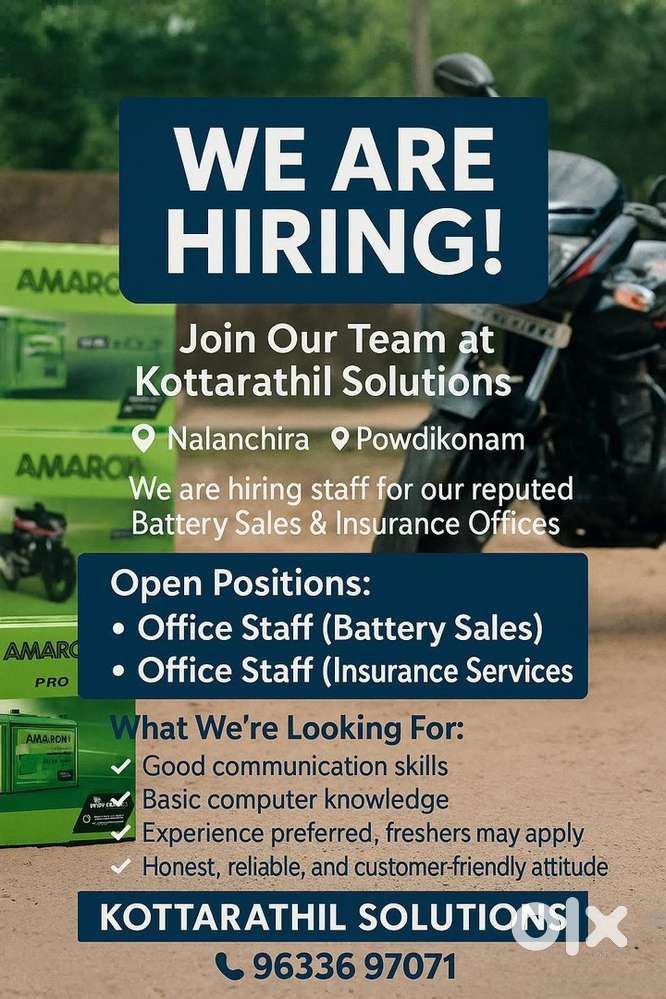 Staff for an Insurance, pollution and battery office