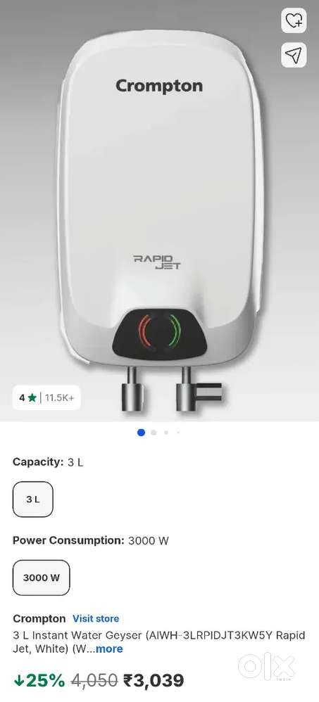 Crompton 3 L Instant Water Geyser Rapid
Jet, (White)