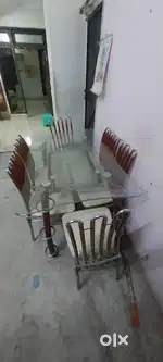 Dining Table with glass top and designer sofa set L shape