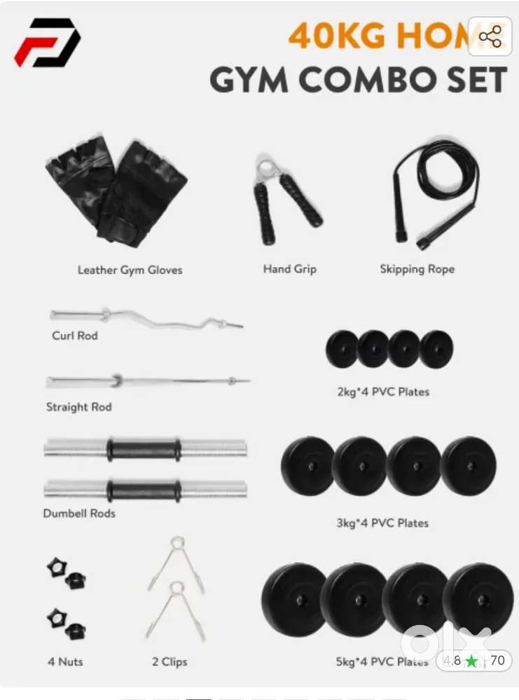 40 kg PVC curl, straight Rod home gym combo