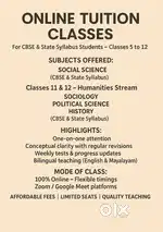 11th and 12th tuition for humanities and 5th to 10th social science