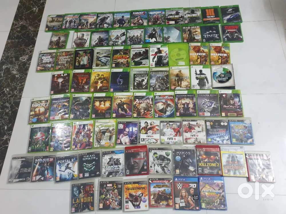 A lot of xbox One, xbox 360, and ps3 games for sale.
