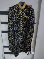 Navy Blue Stone Embroidered Velvet Wedding Sherwani