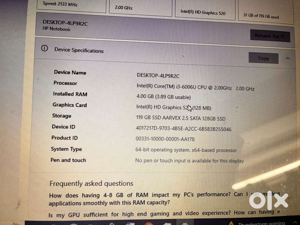 HP Intel i3 core laptop