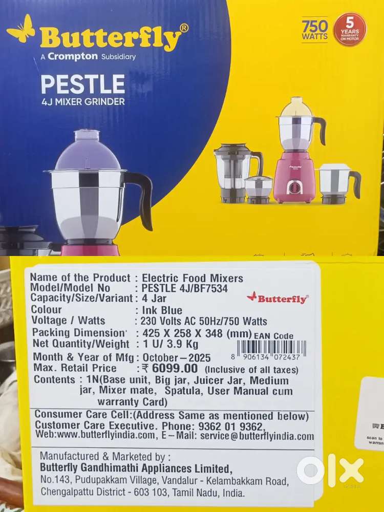 Butterfly 4 Jars Mixer Grinder.