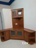 Corner TV and sound system teakwood showcase with storage