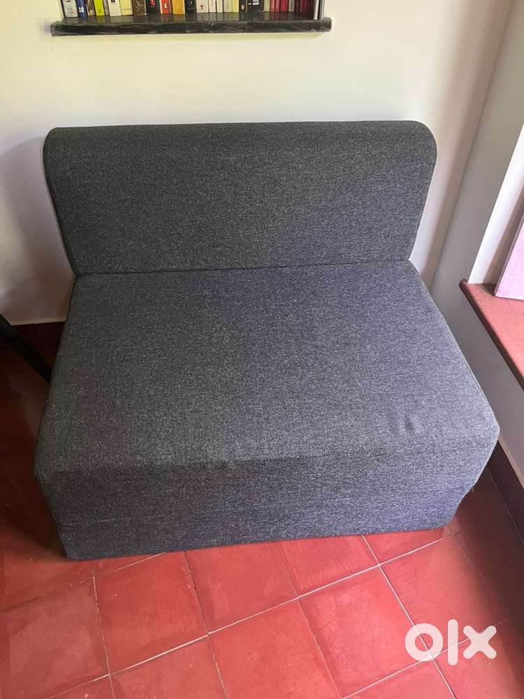 1 seater sofa bed, dark grey, washable jute cover, 3ft x 6 ft