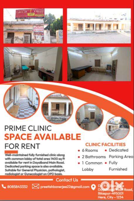 PRIME CLINIC SPACE AVAILABLE FOR RENT IN BILASPUR FOR DOCTORS/OFFICES