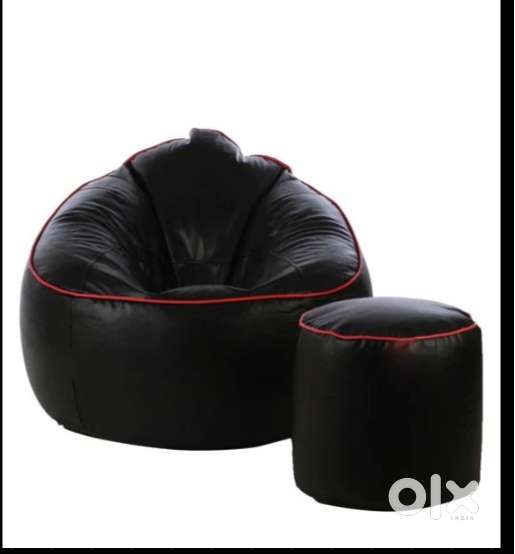 Detec Bean Bag & Round Pouffe with Beans - Black Color with Pink Pipi
