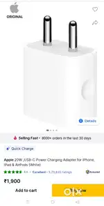 Apple 20W, C Type Original Adaptor( Box not Opened)