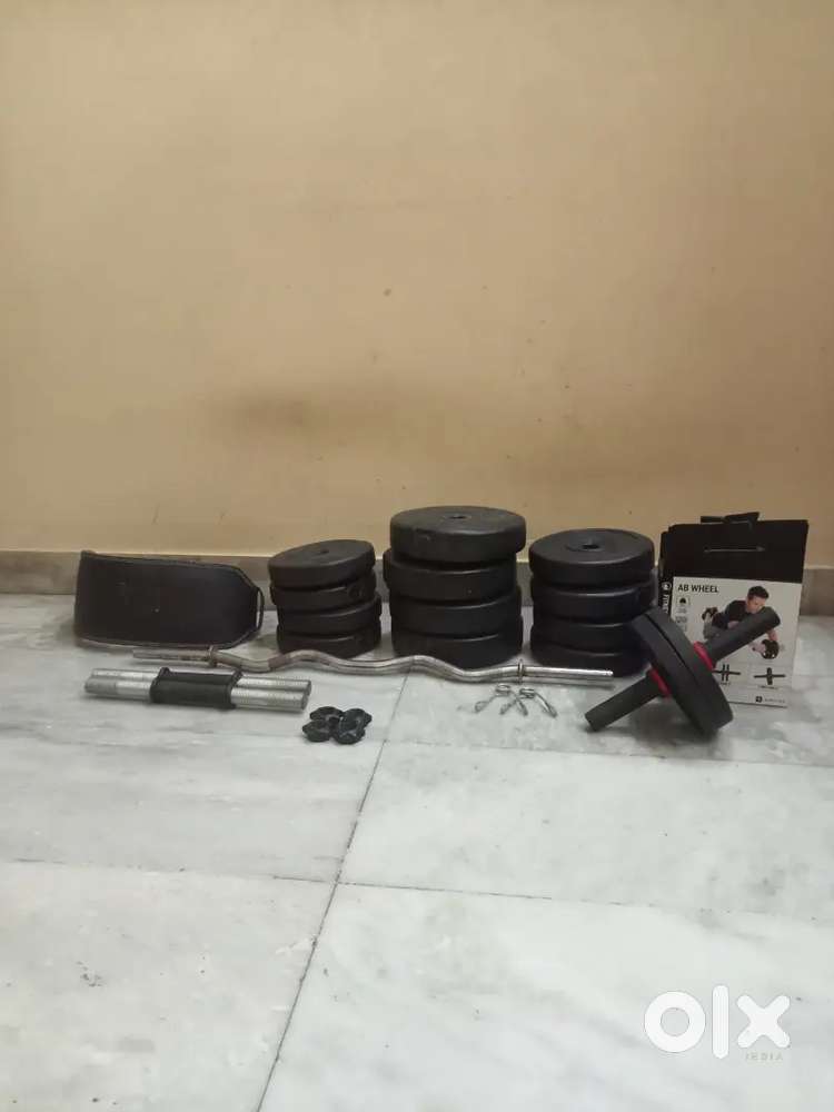 40 kgs Home Gym Set with 3 feet curl rod, Dumbell rod and Accessories