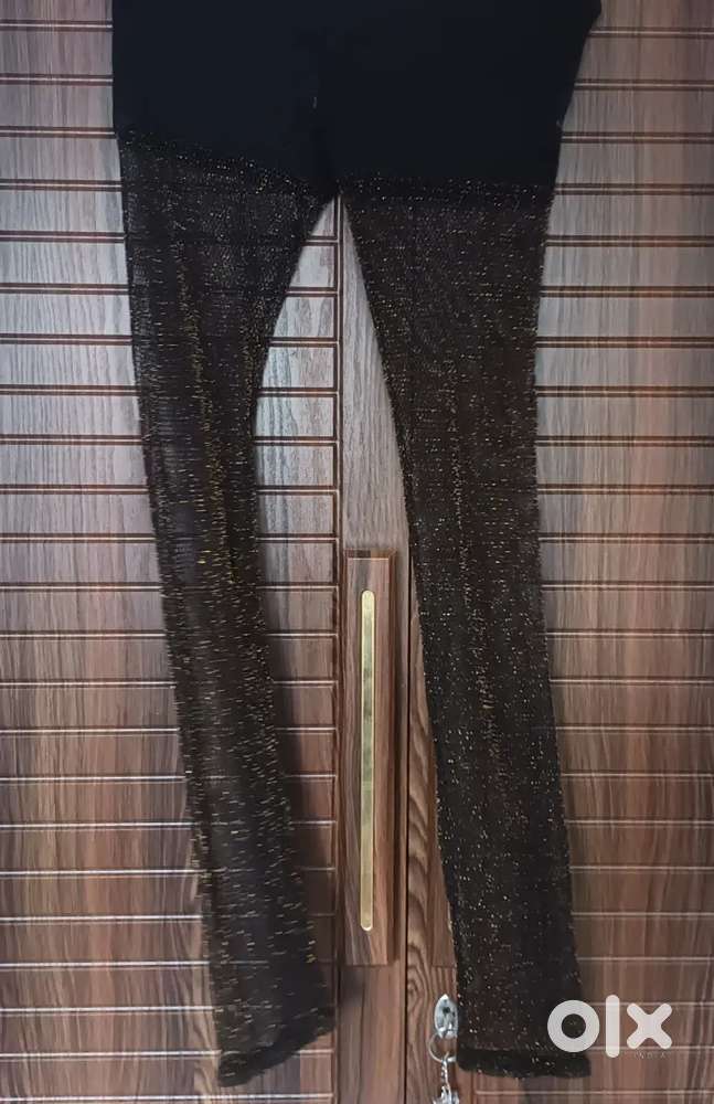 Black Cotton Skinny Pant with Shimmery Net Detail – Glam & Unique!