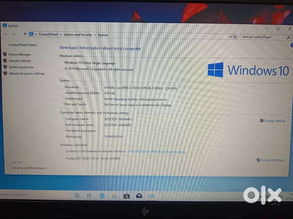 Hp laptop i3 7th gen
