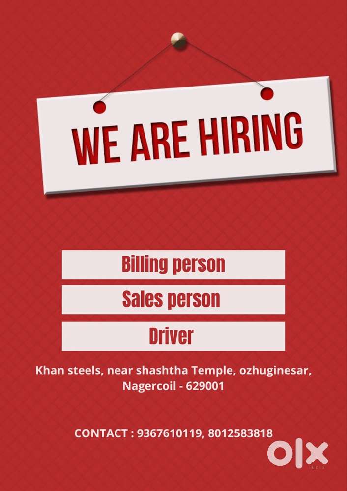 Billing person, Sales person, Driver
