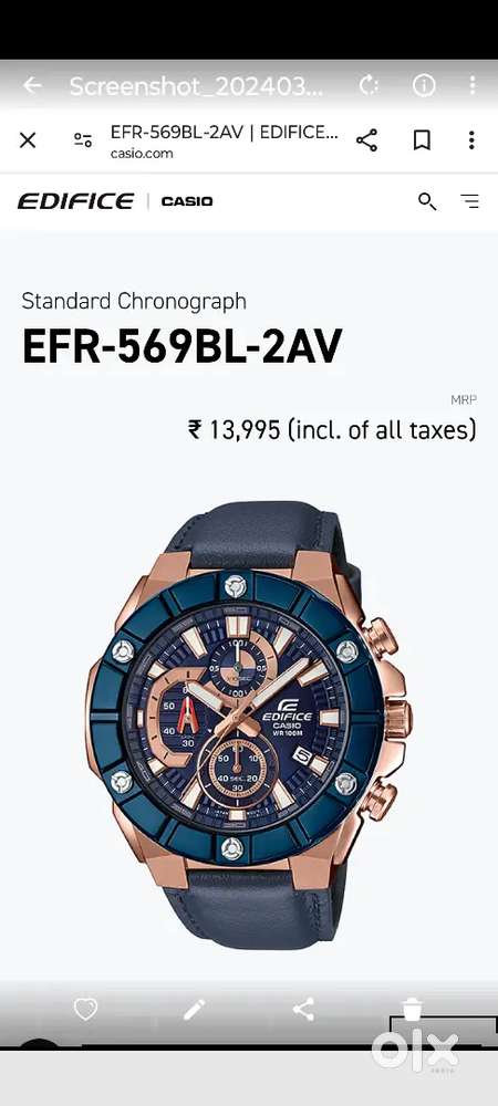 Watch Casio edifice model EFR-569BL-2AV price 13999/