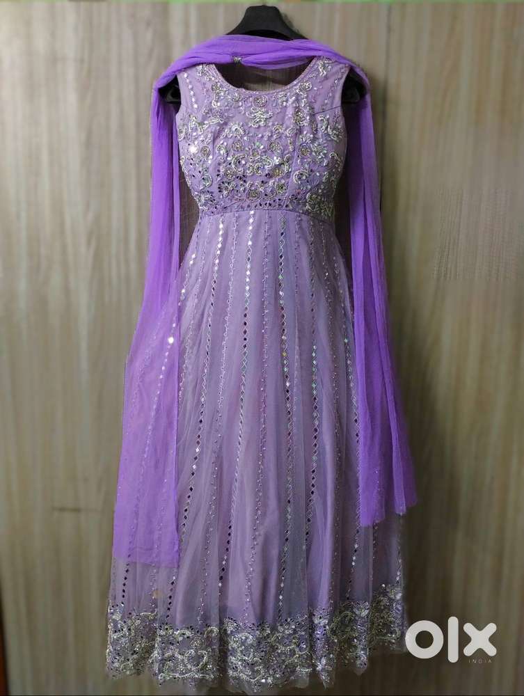 Party Wear Anarkali, Mirror Work, Hand‑Embroidered, Party gown 5'4