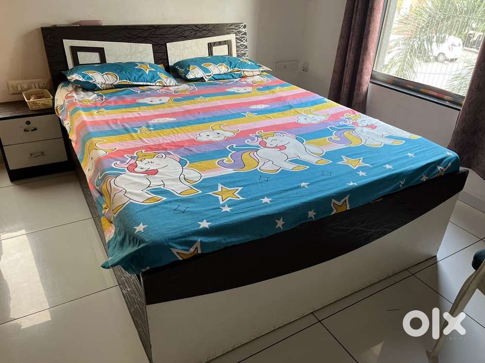 Double bed with Mattress, 3 Door Wardrobe & Side Drawers