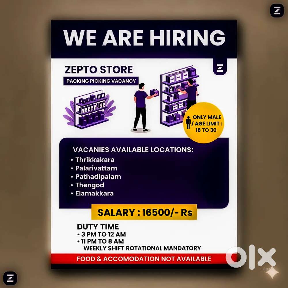 Palarivattom Zepto Packing Picking Vacancy