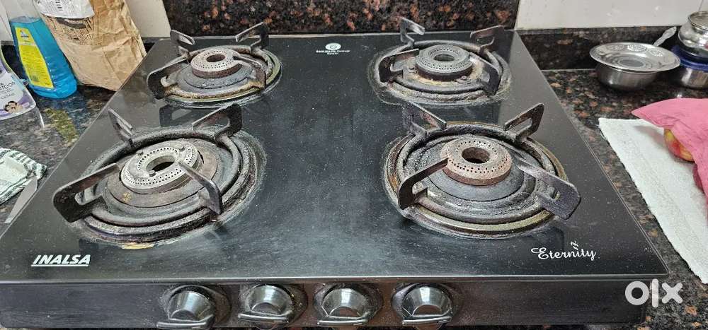 Gas stove four burner glass