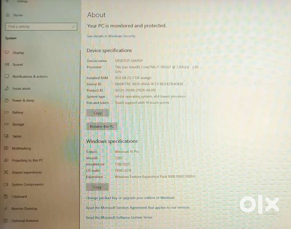 Hp laptop intel i7-1165G7, 512 gb ssd,touch screen 4 months old