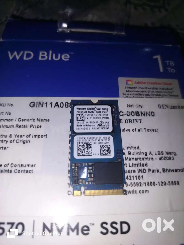 Western Digital WD PC SN530 256GB NVMe SSD – 1 Year Old, Unused