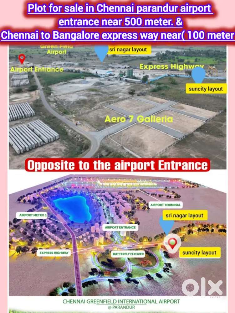 Plot sale in Chennai parandur Airport entrance & Express way on road