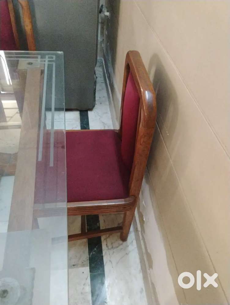 Teak wood modern dinning set, glass top plus 3  teak -cushioned chairs